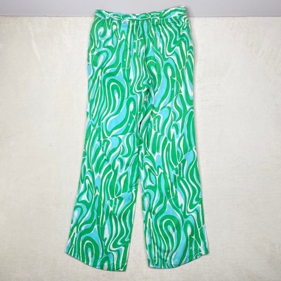 Lilly Pulitzer Green Blue Ripple Print Palazzo Finders Keepers Pants Size XSmall - Picture 8 of 8